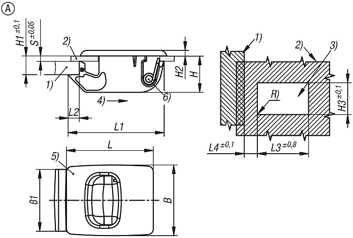 Snap locks, plastic with recessed grip, snap-in, Form A, mini