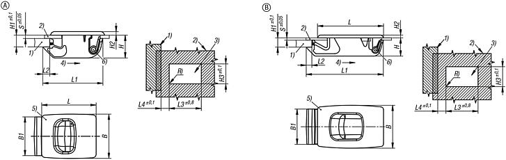 Snap locks, plastic with recessed grip, snap-in