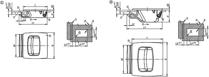 Snap locks, plastic with recessed grip, snap-in