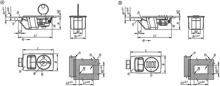 Snap locks, plastic with recessed grip, snap-in