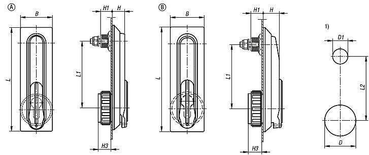 塑料旋转杆，圆形安装孔，安装孔间距 95 mm，带盖板