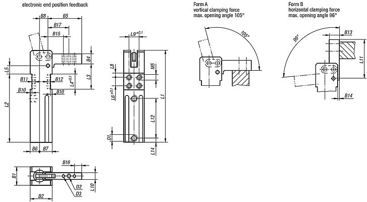 Mini clamps with electronic end position feedback (magnetic switch)