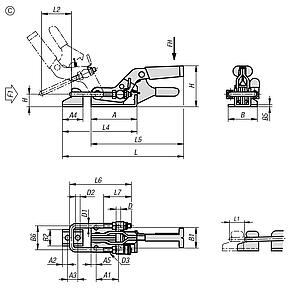 钢制或不锈钢制水平压紧式环箍夹钳，带固定夹具和安全锁，最大承重 9000N、
形式 C