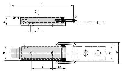 带 DIN 3133 拉环的钢制或不锈钢搭扣，带隐藏式旋拧孔