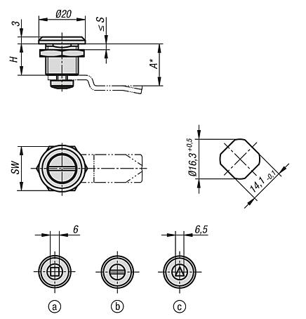 紧凑型旋转锁销，外壳直径 20 mm