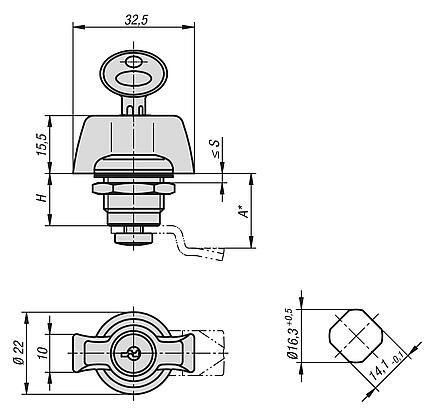 Quarter-turn locks, compact with wing grip, housing diameter 22 mm