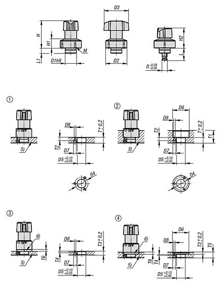 不锈钢旋转锁销，可伸缩，塑料或不锈钢旋钮