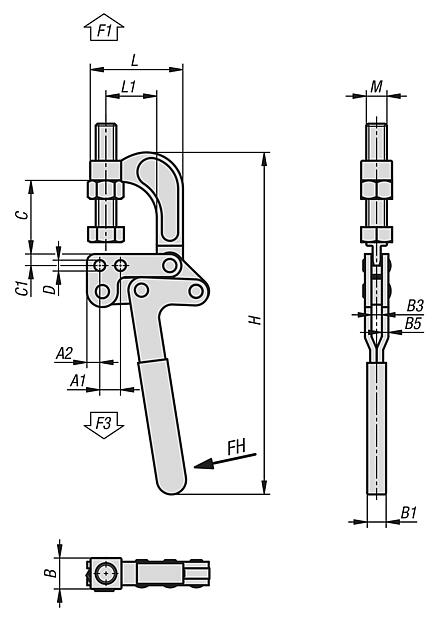 钢或不锈钢拉力夹具，侧面安装，最大 3400N