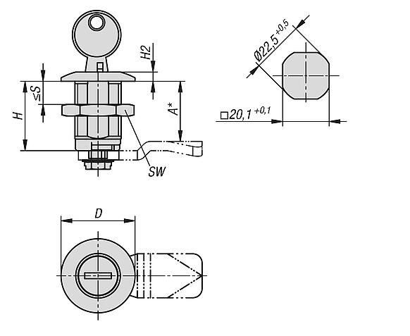 锌制旋转锁销，可锁定，长型