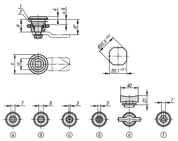 不锈钢 1.4404 旋转锁销，小型，外壳直径 28 mm