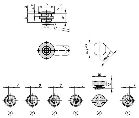 不锈钢 1.4404 旋转锁销，小型，外壳直径 32 mm