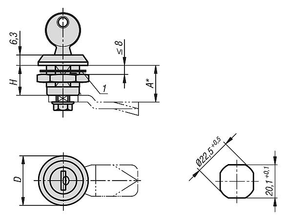 可锁定旋转锁销，不锈钢 1.4401，外壳直径 30 mm