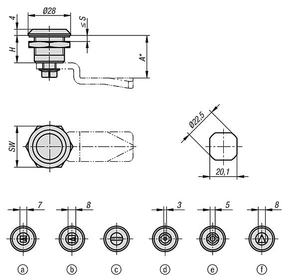 锌制旋转锁销，外壳和操作件镀铬或黑色粉末喷涂处理