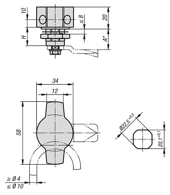 带蝶形旋钮的不锈钢 1.4401 旋转锁销，适用于挂锁