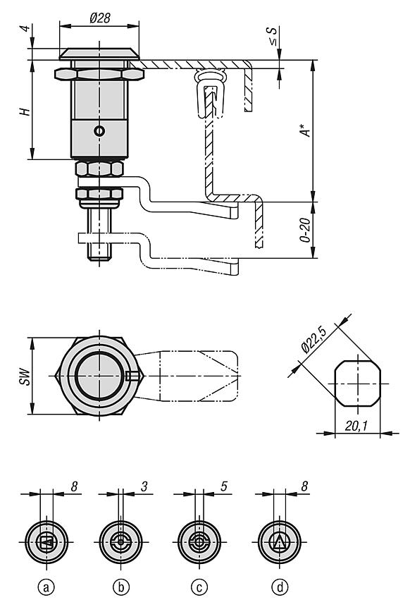 锌制紧凑型旋转锁销，舌簧高度可调