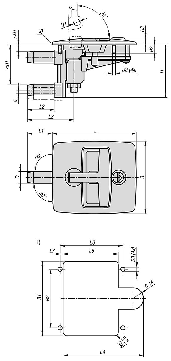 带 T 型把手的塑料压缩旋转锁闩，可调节