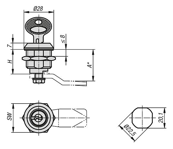 可锁定旋转锁销，不锈钢 1.4401，外壳直径 28 mm