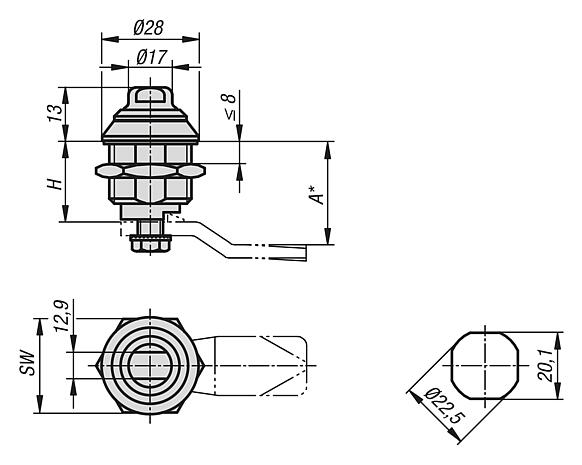 Quarter-turn locks, stainless steel for sterile areas