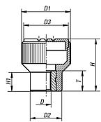滚花旋钮，带内螺纹 - inch