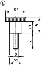 Knurled knobs, Form L, with external thread