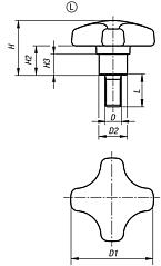 Palm grips, high-temperature resistant plastic with protruding steel bush, Form L with external thread