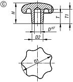 Star grips DIN 6336, grey cast iron, Form C, blind hole - inch
