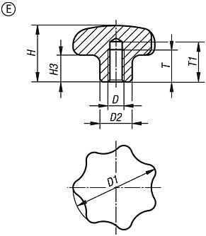 Star grips similar to DIN 6336, stainless steel, Form E, blind tapped hole