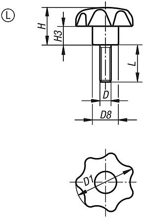 Star grips antistatic similar to DIN 6336, external thread, Form L 
