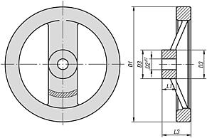 双辐铝制手轮，经抛光处理，无曲柄 - inch