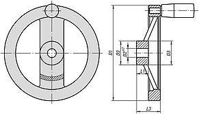 2-spoke handwheels, polished aluminium, with revolving cylindrical grip - inch
