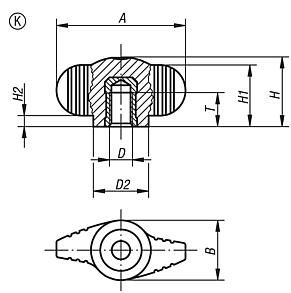 Wing grips "Miniwing", plastic, metal detectable with internal thread