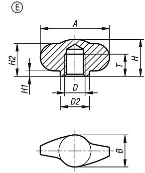 Wing grips "Miniwing" stainless steel, Form E, tapped blind hole - inch