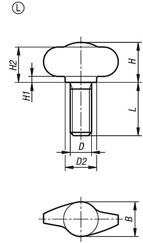 Wing grips "Miniwing", stainless steel, Form L, external thread - inch
