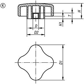 Flat four lobe grips with internal thread