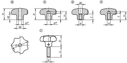 Star grips stainless steel, similar to DIN 6336 - inch