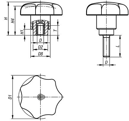 具有安全功能的塑料星形手柄 - inch