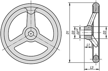 Handwheels DIN 950, aluminium, without grip - inch
