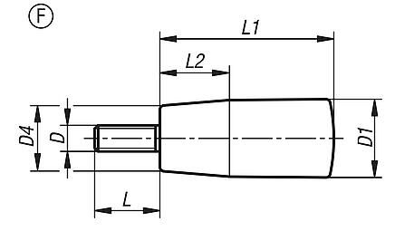 Taper grips, plastic (thermoset), with external thread Form F