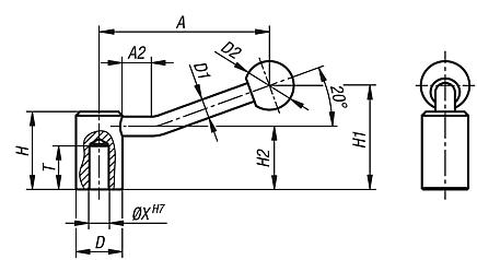 Tension levers with reamed hole, 20°