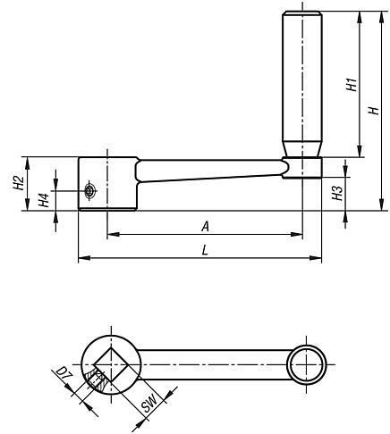 Crank handles stainless steel, revolving grip, square socket