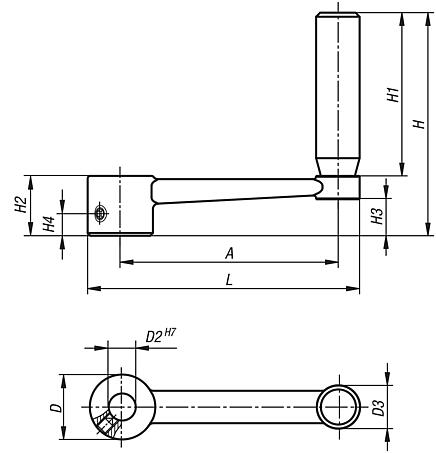 Crank handles stainless steel, revolving grip, reamed hole