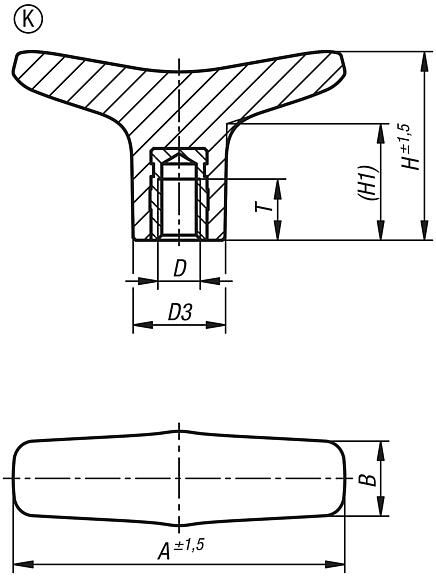 T-grip visually detectable, internal thread