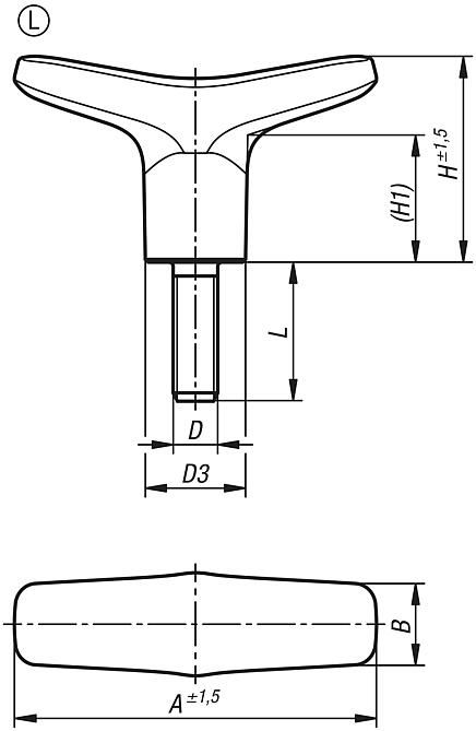 T-grip visually detectable, external thread