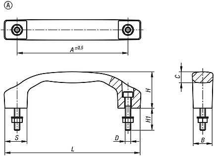Pull handles stainless steel, thru hole, Form A