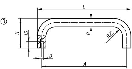 Pull handles, round profile steel, straight, matt chromed or powder coated, mounted from the rear