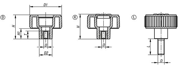 Knurled knobs metal parts stainless steel - inch