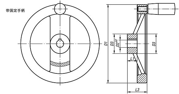 双辐铝制手轮，经抛光处理，带固定曲柄