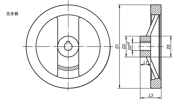 双辐铝制手轮，经抛光处理，无曲柄
