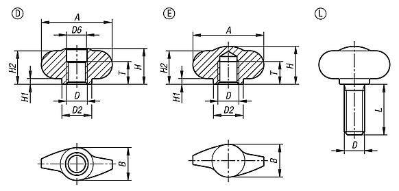 Wing grips "Miniwing" stainless steel - inch