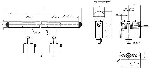 Tubular handles, stainless steel with aluminium tube holders